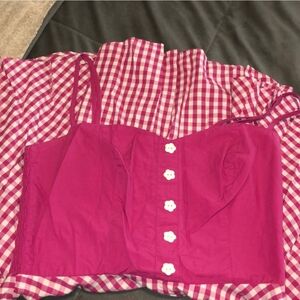 RARE! Hell Bunny Pink & White Gingham Dress With Flower Buttons (M) CUTE!!😍